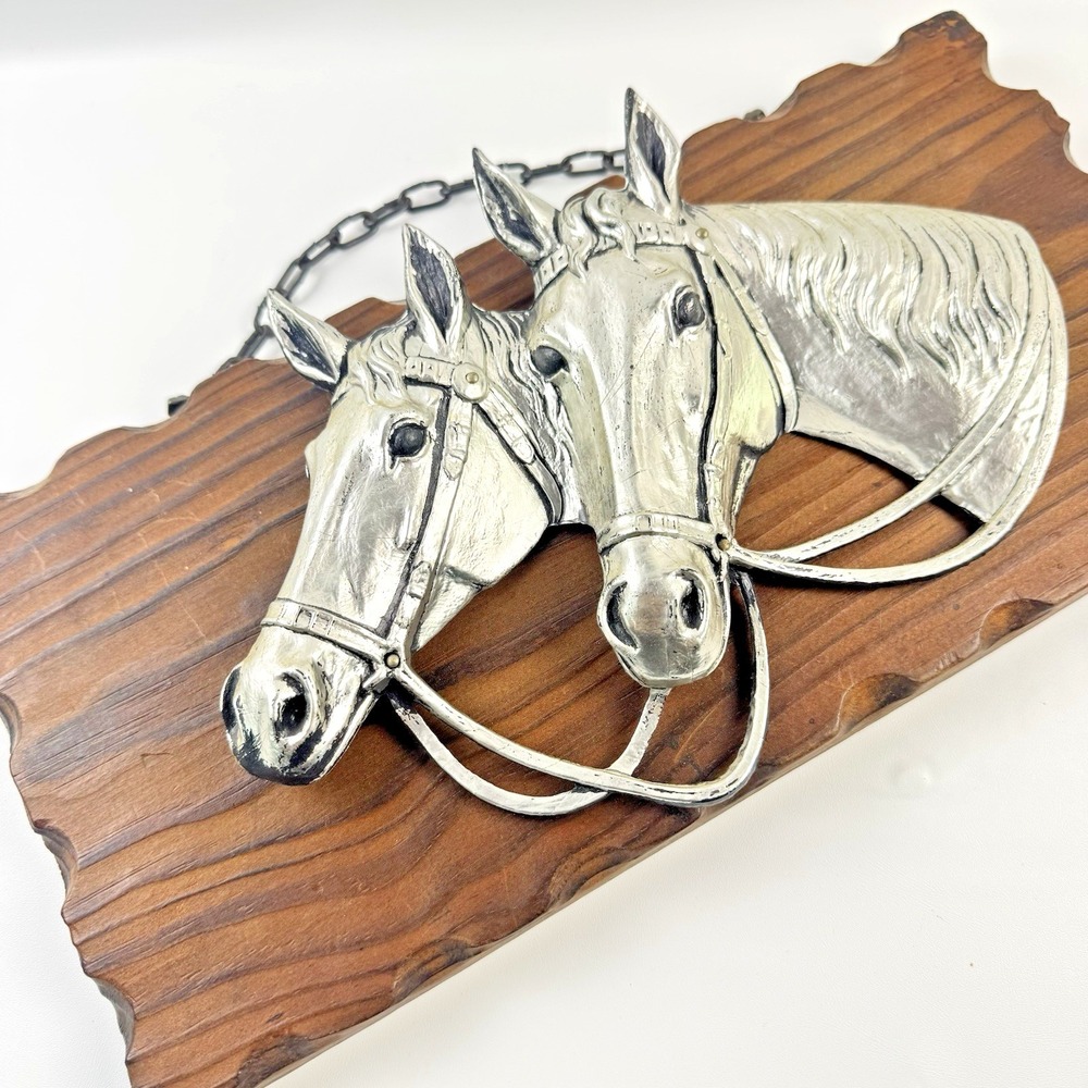 VTG 3D  Silver Horse Head Wall Mount 13.5" X 6.75" Wood hanging wall decoration